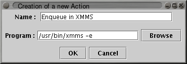 Action creation dialog box