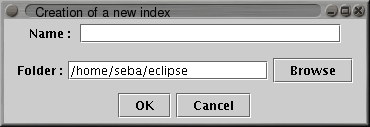 New indexation dialog box, folder entered